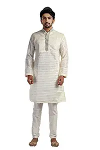 ASFashionKurta ASFashionKurta Embellished Dupion Men's Kurta (Only Kurta) (White, L)