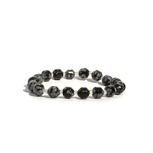 The Cosmic Connect Diamond Cut Snowflake Obsidian Crystals 8mm Bead Bracelets Energized and Affirmed Stone Bracelets, Beauty Enhancement, Faceted Jewellery for Woman and Man (BLTS249_2, One Size)