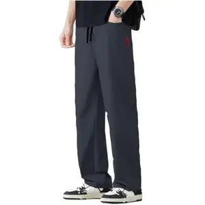 Men's Relaxed-Fit Casual Jogger Trousers | Korean-Inspired Stretchable Wrinkle-Free Track Pants with Elastic Waist and Drawstring | Quick-Dry Polyester Lounge Lowers (in, Alpha, S, Regular, Grey)