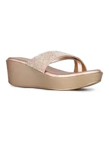 Inc.5 Womens Rose Gold Party Wear Round Toe Wedge Heel Sandals