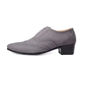 YUVRATO BAXI Men's 2 Inch Heel Height Increasing Grey Casual lace-Up Brogue Shoes-9 UK