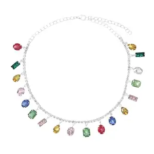 Salty Fashion Sundara Multi Stone Neck Chain for Women & Girls | Necklace | Pendant | Locket | Fancy & Stylish | Birthday Gift | Aesthetic Jewellery | Accessories for Everyday Wear