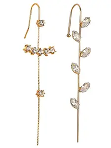 Vembley Pack Of 2 Attractive Gold Plated Studed Leaf Earcuff for Women & Girls
