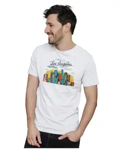 ALLEN BLACK Men's & Women's Regular Fit T-Shirt Los Angeles Skyline 100% Cotton Unise T-Shirt White_RETLASKY3-White 4XL Men Round_