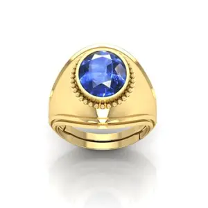 RRVGEM Blue Sapphire Ring 6.00 Ratti Astrological Gemstone Panchdhatu 22K Gold Plated Ring for Men & Women