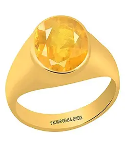 S Kumar Gems & Jewels Certified Original Yellow Sapphire (Pukhraj/pookhraj/pokhraj) Gemstone 7.25 Ratti or 6.50 Ct Panchdhatu Ring For Astrology