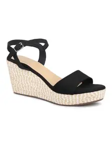 Inc.5 Women Black Open Toe Wedge Heels