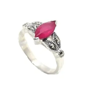 Rajasthan Gems Ring Silver 925 Sterling Women Natural Red Onyx & Marcasite Gem Stone Handmade Gift G191