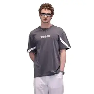 WROGN Men's Cotton T-Shirt | Placement Print with Colorblock Sleeve | Oversized Fit