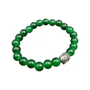Green Jade with Buddha Bracelet | Natural Healing Crystal for Luck, Balance & Prosperity | Unisex Stretchable Bracelet | 8mm Beads