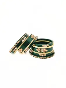 Ashna - Green Bridal Chooda Set with Kundan and Crystal Stones | Ethnic Wedding Bangles for Women | Traditional Dulhan Chura | Dhalu choora |