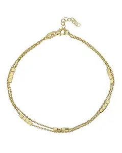 Carlton London 18Kt Gold Plated Double Layer Anklet with Square beads