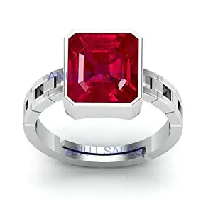 ANUJ SALES 16.00 Ratti / 15.25 Carat Ruby (Manik/Manikya/Maneek) Gemstone Panchdhatu White Silver Plated Ring for Astrological Purpose (Lab - Teseted)
