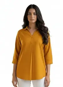 MIRHANIKA Women Long Shirt Soft Viscose Rayon Stylish Hemline Solid Casual Top Western Tunic Shirt Office Formal Wear