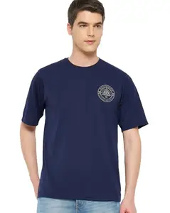RELANE Men's Printed Round Neck Tshirt -ACCOS105-Navy