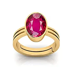 JAGDAMBA GEMS Natural Certified Unheated Untreatet 10.00 Ratti A+ Quality Natural Burma Ruby Manik Gemstone Gold Plated Ring for Women's and Men's (Lab Certified)