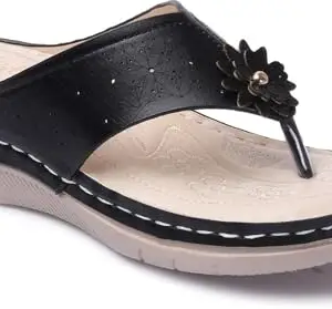 Picktoes PT-5016 Women's Black Synthetic Leather Casual Heel Sandal