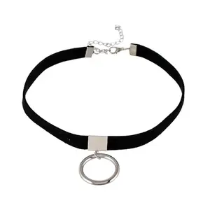 AQUASTREET Silver-Toned Round Drop Black Choker Necklace for Women and Girls