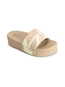 ELLE Women's Fashionable Printed Comfortable Sandals Colour-Beige, Size-UK 5