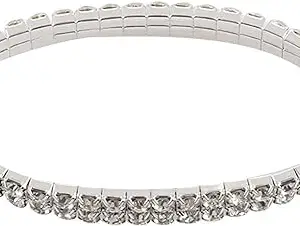 Silver Color Delicate Single Row Inlay Bracelet Style Stretchable Wristband Bracelet For Women Party Jewelry