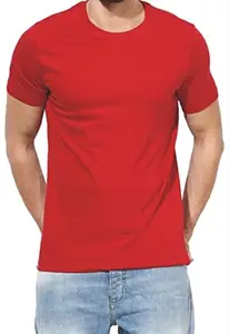 Generic Mens Cotton Regular Fit Short Sleeve T-Shirt (Medium, Red)