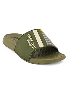 Carlton London Shoetopia mens CL-FF-M-104 Olive Slide Sandal - 8 UK (CL-FF-M-104_Olive_42)