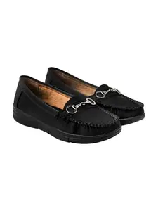 Shoetopia Buckle Detailed Casual Black Loafers for Women & Girls /EU40