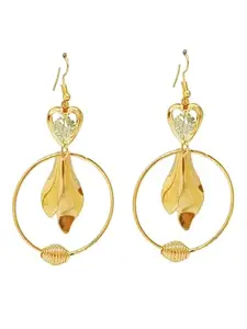 9blings Handcrafted Golden Dangle Earrings with Floral Motif, Circle Design Earrings For Women and Girls