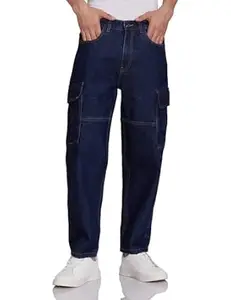 Amazon Brand - Symbol Men's Baggy Cargo Jeans (Loose Fit | 100% Cotton)