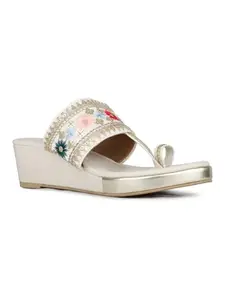 Inc.5 Womens Cream Ethnic Embellished One Toe Heels