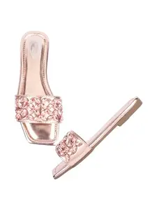 Shoetopia Women's Flat-721 Flat Sandal-8 Kids UK (Flat-721-Rose-Gold)-EU41