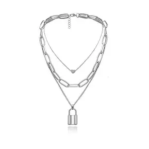 Shining Diva Fashion Stylish Multilayer Chain Pendant Necklace for Women and Girls (12475np), silver
