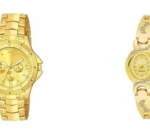 Rigel Styles Combo of Two Gold Wrist Watch for Men and Woman with 1 Year Warranty DREP0295291