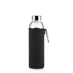 Freelance Fuzz Borosilicate Glass Water/Beverage/Juice/Milk Fridge Bottle with Foam Cover (610 ml, Black)