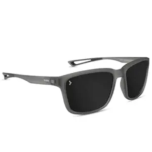 Eyewearlabs KAEN | Polarized Full Rim Rectangular Branded Stylish Sunglasses For Men & Women | 100% UV Protection Shades | Cricket Sports Cycling Driving | Black Lens | Medium | Myles