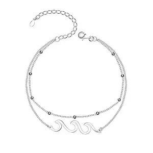 Amazon Brand - Nora Nico 925 Sterling Silver Anklets for Women | BIS Hallmarked Wave Ocean Sea Adjustable Anklet for Women 10 Inches (01 Pcs)