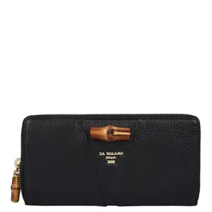 Da Milano Leather Zip Wallet for Women - Black (10072D)