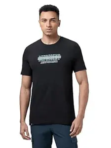 TECHNOSPORT Men's Slim Fit Crew Neck Graphic Print Half Sleeve Cotflex T-Shirt with Techno Dry, 4-Way Stretch for Sports, Running & Regular Use