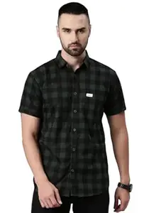 Majestic Man Men Cotton Checkered Half Sleeve Slim Fit Casual Shirt