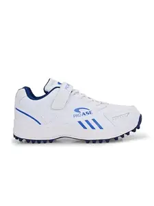 PRO ASE SPORT Pro ASE Lightweight Cricket Shoes - Durable & Comfortable | Ideal for Turf, Ground & Hard Surfaces | Allrounder Design with Studs, Velcro & Superior Grip | White, Blue, Grey