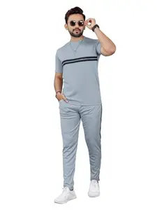 Men's Lycra Casual Sleepwear & Loungewear Nightdress, Regular Fit Round Neck Short Sleeves T-Shirt with Pyjama Night Suits Set (M)