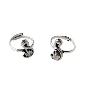 El Regalo Toe Rings for Women | German Silver Oxidized Swan Toe Rings for Women (1 Pair)