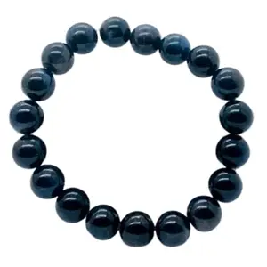 RRJEWELZ Natural Blue Sapphire 10mm Round Shape Smooth Cut Beads 8 Inch Stretchable Bracelet For Men & Women. Unisex Bracelet For Healing, Meditation, Prosperity, Gift & Luck|STBR_RR_10416_8.0