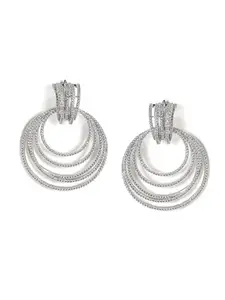Priyaasi Statement Silver-plated American Diamond Layered Style Drop Earrings - Sophisticated & Unique Craftsmanship