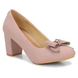 Commander Shoes Stylish High Block Heel Belly Shoes Lazer Cut for Girls and Women (551 Peach 3UK)