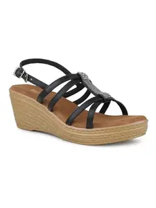 Inc.5 Womens Black Party Wear Striped Round Toe Wedges Heel Sandals