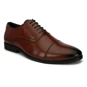 San Frissco Men's Formal Shoes Textured Solid Lace Up Leather Oxfords Office Wear Footwear Soft Cushioned Footbed with TPR Sole Lightweight, Durable and Stylish for Wedding and Parties - 7 (Cherry)