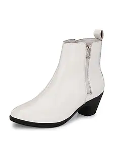 EL PASO Women's White Vegan Leather ankle High Heel Chelsea Boots - 04 UK