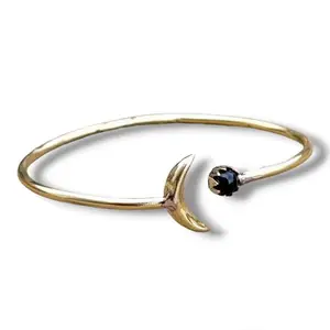 Statement Gold Brass Cuff Bangle Bracelet With Stone, Adjustable Fashion Bracelet, Trendy Bracelet For Girls