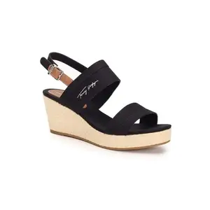 Tommy Hilfiger Cotton Solid Black Women Wedges Sandals (F23HWFW125) Size- 38